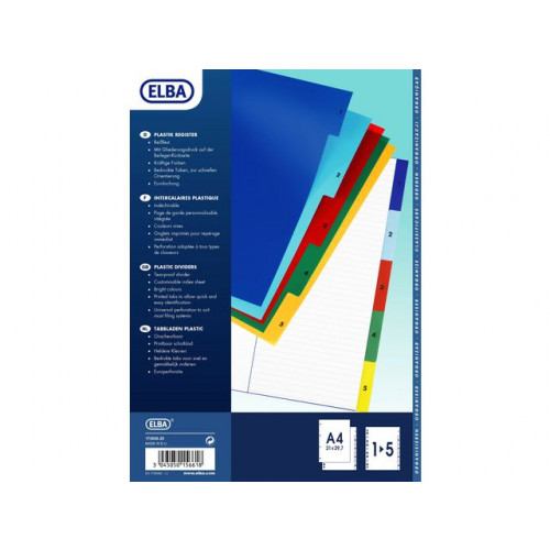 Oxford Plastregister ELBA A4 1-5 olika färger