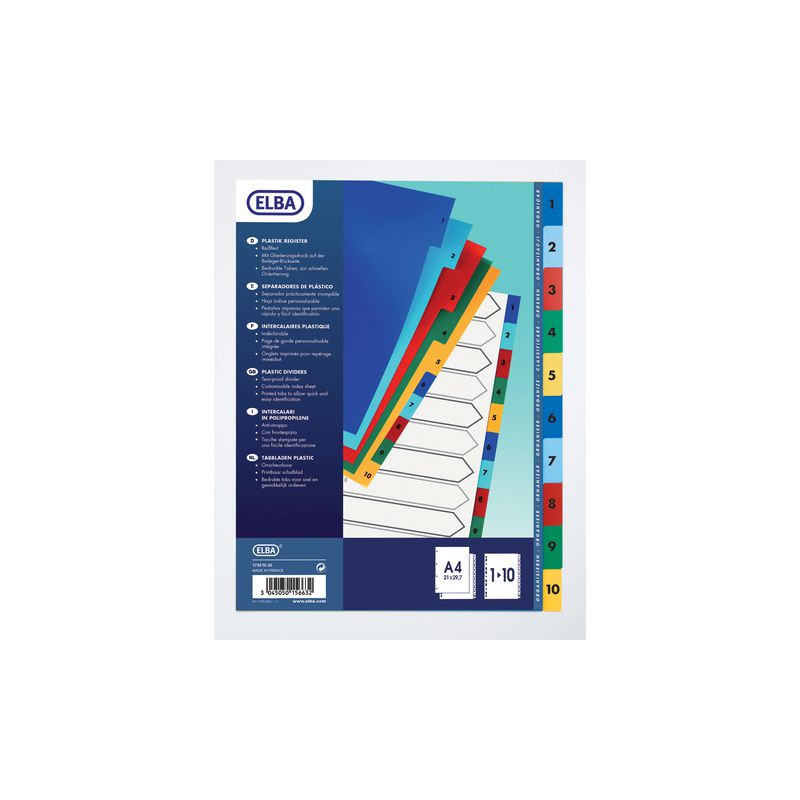 Produktbild för Plastregister ELBA A4 1-10 olika färger