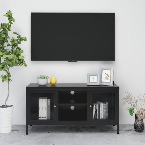 vidaXL TV-bänk svart 105x35x52 cm stål och glas