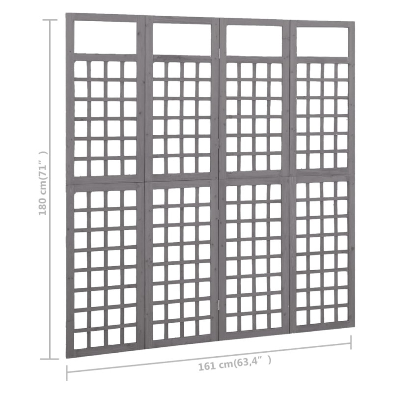 Produktbild för Rumsavdelare/Spaljé 4 paneler massiv furu grå 161x180 cm