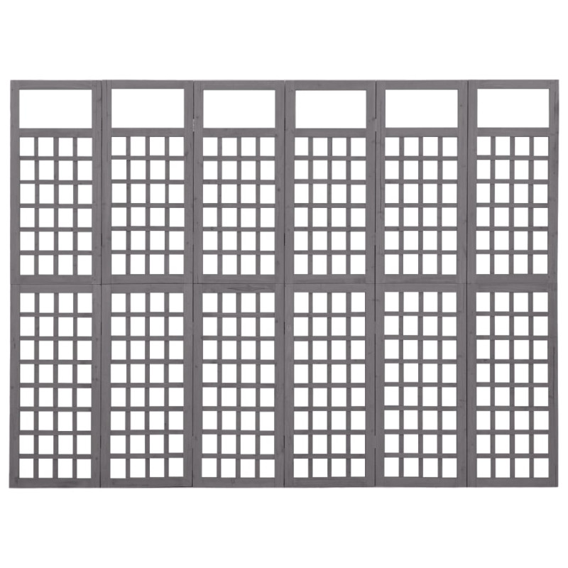 Produktbild för Rumsavdelare/Spaljé 6 paneler massiv furu grå 242,5x180 cm