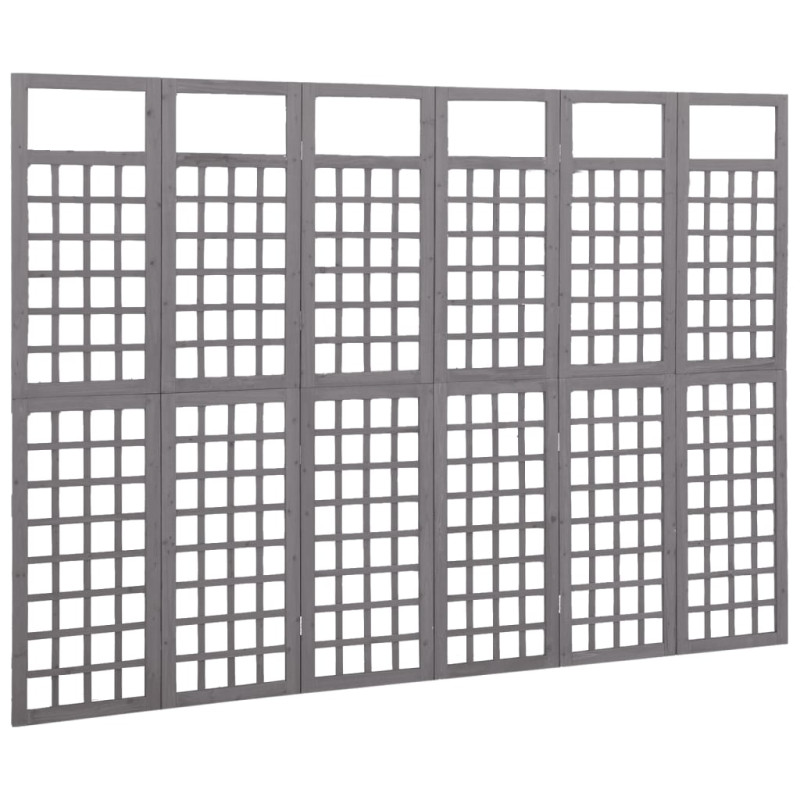 Produktbild för Rumsavdelare/Spaljé 6 paneler massiv furu grå 242,5x180 cm