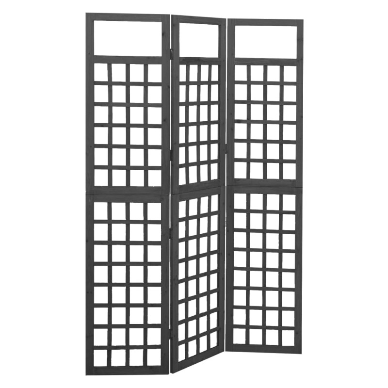 Produktbild för Rumsavdelare/Spaljé 3 paneler massiv gran svart 121x180 cm