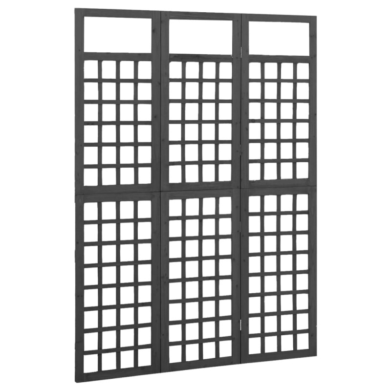 Produktbild för Rumsavdelare/Spaljé 3 paneler massiv gran svart 121x180 cm