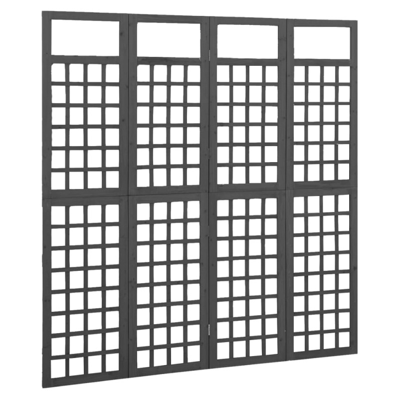 Produktbild för Rumsavdelare/Spaljé 4 paneler massiv gran svart 161x180 cm