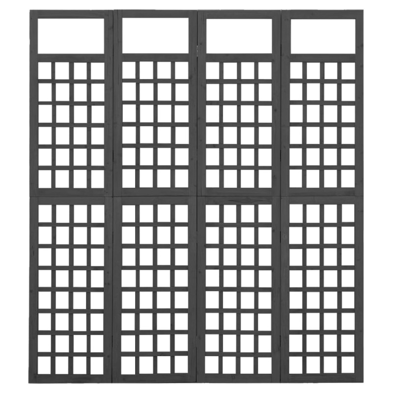 Produktbild för Rumsavdelare/Spaljé 4 paneler massiv gran svart 161x180 cm