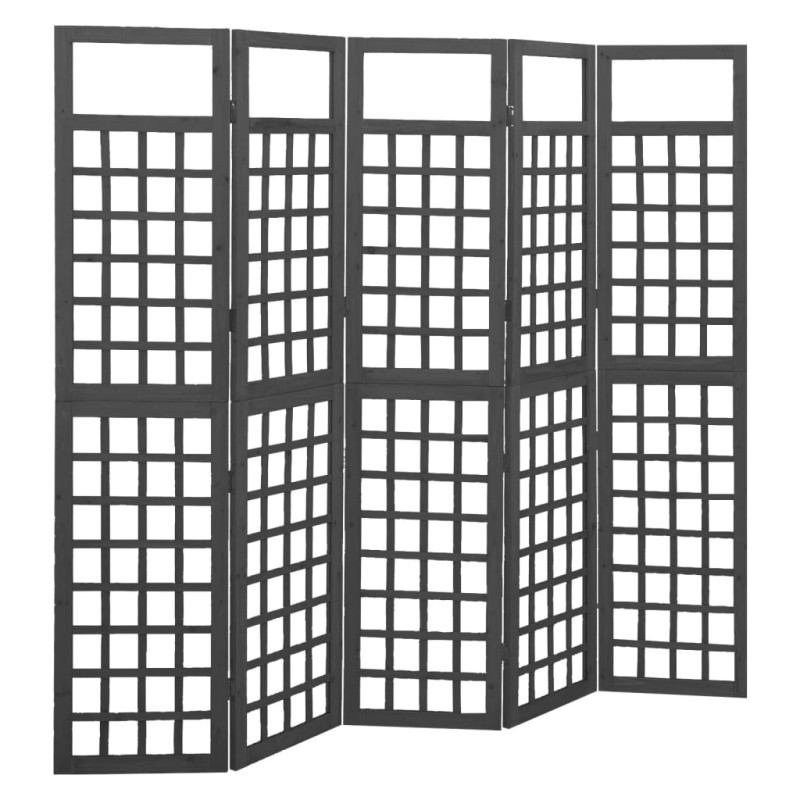 Produktbild för Rumsavdelare/Spaljé 5 paneler massiv gran svart 201,5x180 cm