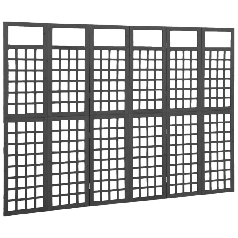 Produktbild för Rumsavdelare/Spaljé 6 paneler massiv gran svart 242,5x180 cm