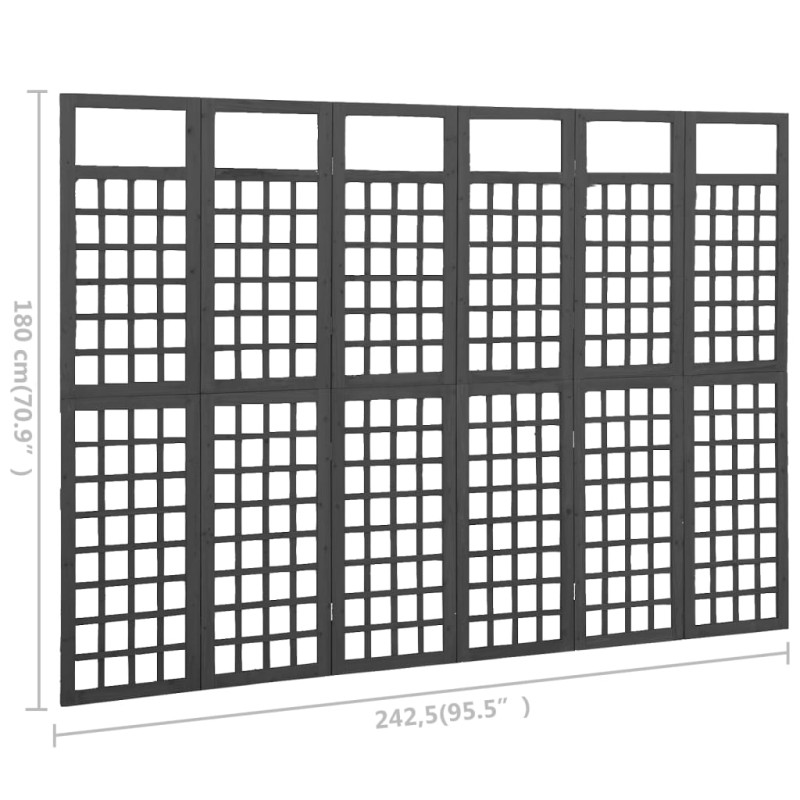 Produktbild för Rumsavdelare/Spaljé 6 paneler massiv gran svart 242,5x180 cm