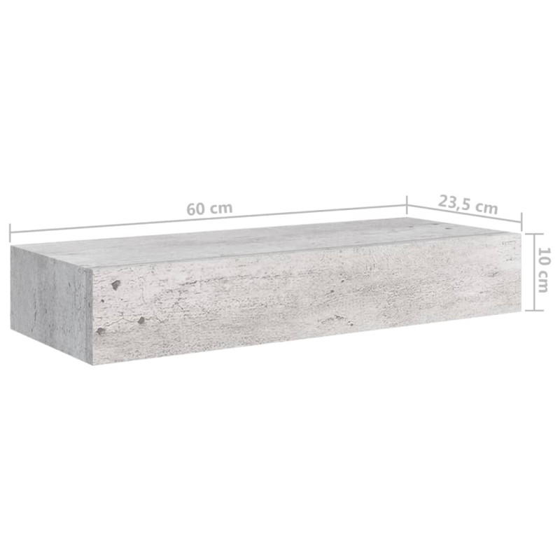 Produktbild för Vägglådor betonggrå 2 st 60x23,5x10 cm MDF