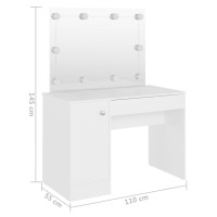Miniatyr av produktbild för Sminkbord med LED-belysning 110x55x145 cm MDF vit