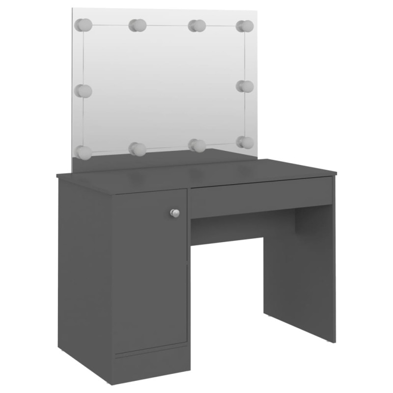 Produktbild för Sminkbord med LED-belysning 110x55x145 cm MDF grå