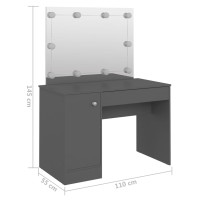 Miniatyr av produktbild för Sminkbord med LED-belysning 110x55x145 cm MDF grå