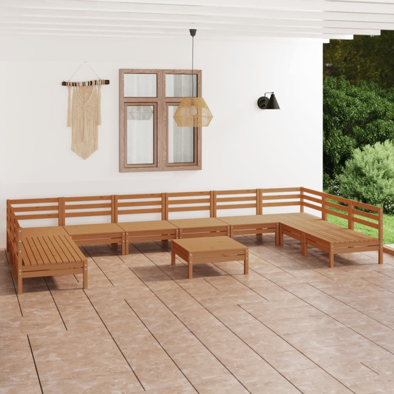 Produktbild för Loungegrupp för trädgården 11 delar honungsbrun massiv furu