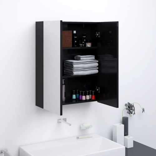 vidaXL Spegelskåp för badrum svart glänsande 60x15x75 cm MDF