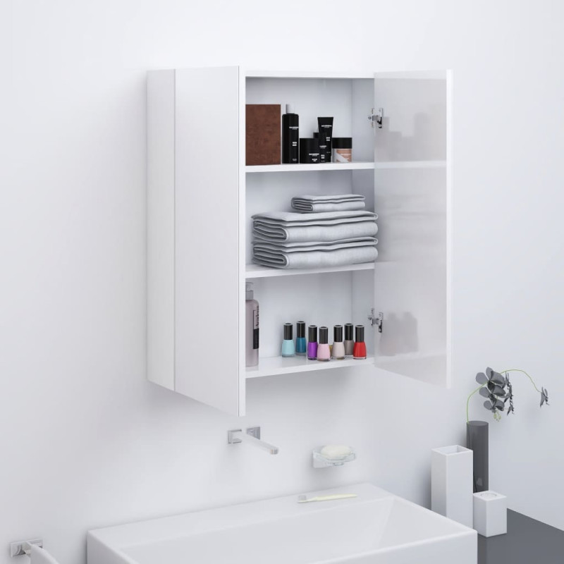 Produktbild för Spegelskåp för badrum vit glänsande 60x15x75 cm MDF