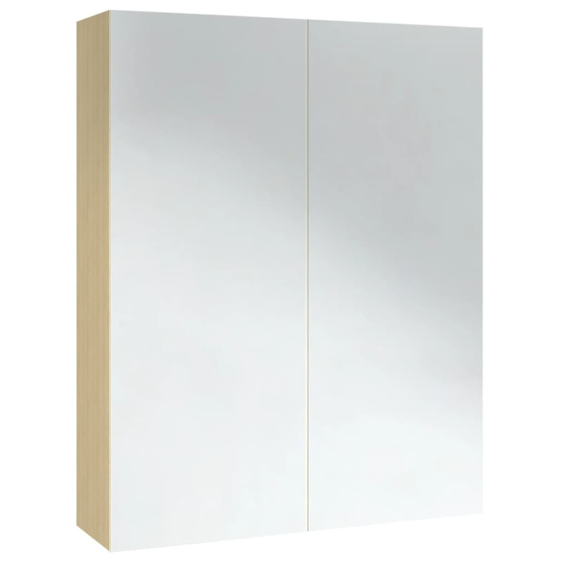 Produktbild för Spegelskåp för badrum vit och ek 60x15x75 cm MDF
