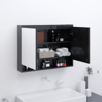 Miniatyr av produktbild för Spegelskåp för badrum svart glänsande 80x15x60 cm MDF