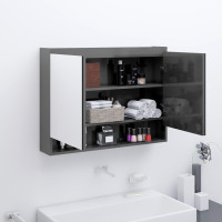 Miniatyr av produktbild för Spegelskåp för badrum grå glänsande 80x15x60 cm MDF