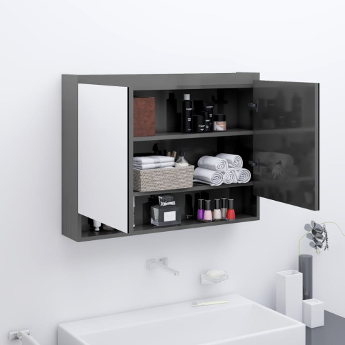 vidaXL Spegelskåp för badrum grå glänsande 80x15x60 cm MDF