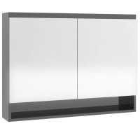 Miniatyr av produktbild för Spegelskåp för badrum grå glänsande 80x15x60 cm MDF