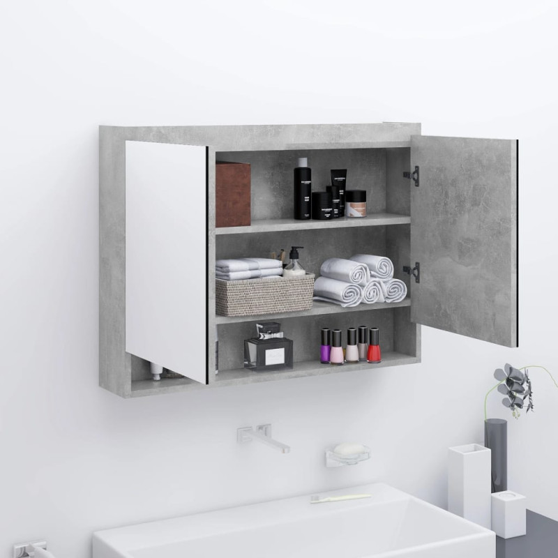 Produktbild för Spegelskåp för badrum betonggrå 80x15x60 cm MDF