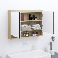 Miniatyr av produktbild för Spegelskåp för badrum vit och ek 80x15x60 cm MDF