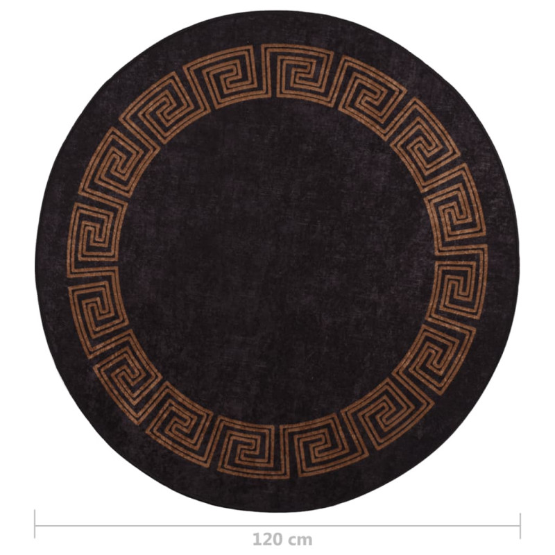 Produktbild för Matta tvättbar φ120 cm svart och guld halkfri