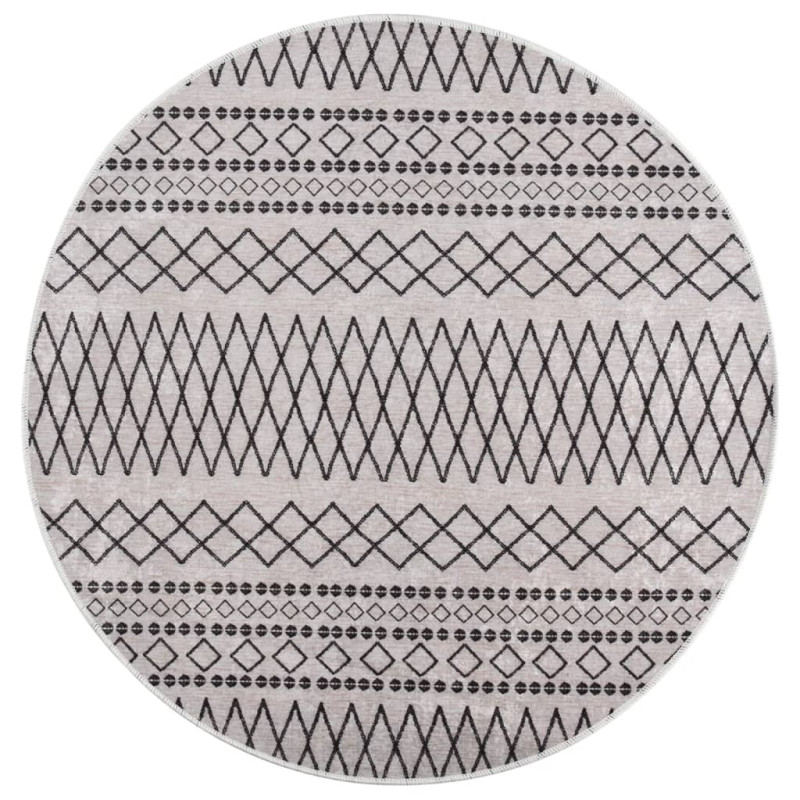 Produktbild för Matta tvättbar φ120 cm svart och vit halkfri