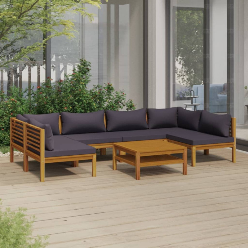 Produktbild för Loungegrupp för trädgården med dynor 7 delar massivt akaciaträ