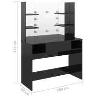 Miniatyr av produktbild för Sminkbord med LED-belysning 100x40x135 cm MDF svart glänsande
