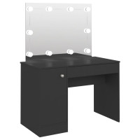 Miniatyr av produktbild för Sminkbord med LED-belysning 110x55x145 cm MDF svart