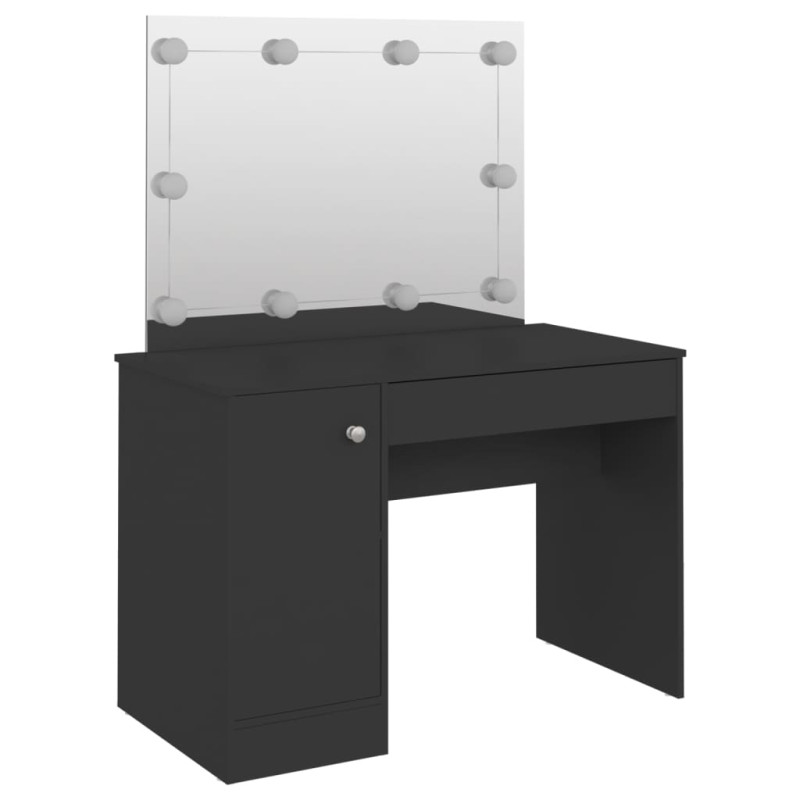 Produktbild för Sminkbord med LED-belysning 110x55x145 cm MDF svart