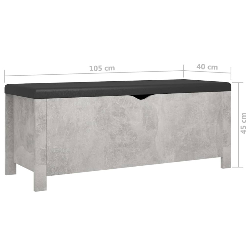 Produktbild för Förvaringsbänk med dyna betonggrå 105x40x45 cm spånskiva