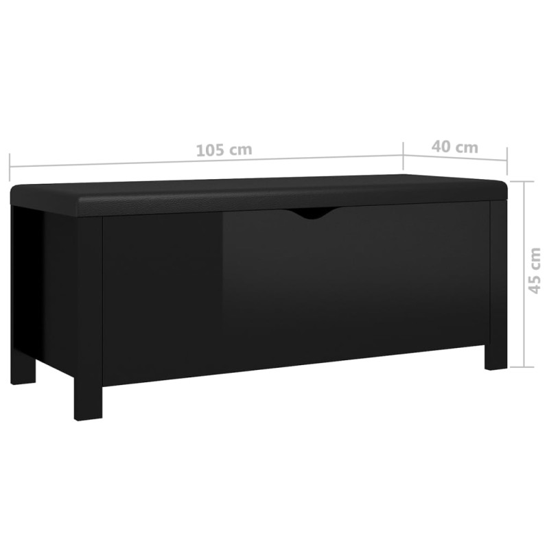 Produktbild för Förvaringsbänk med dyna svart högglans 105x40x45 cm spånskiva