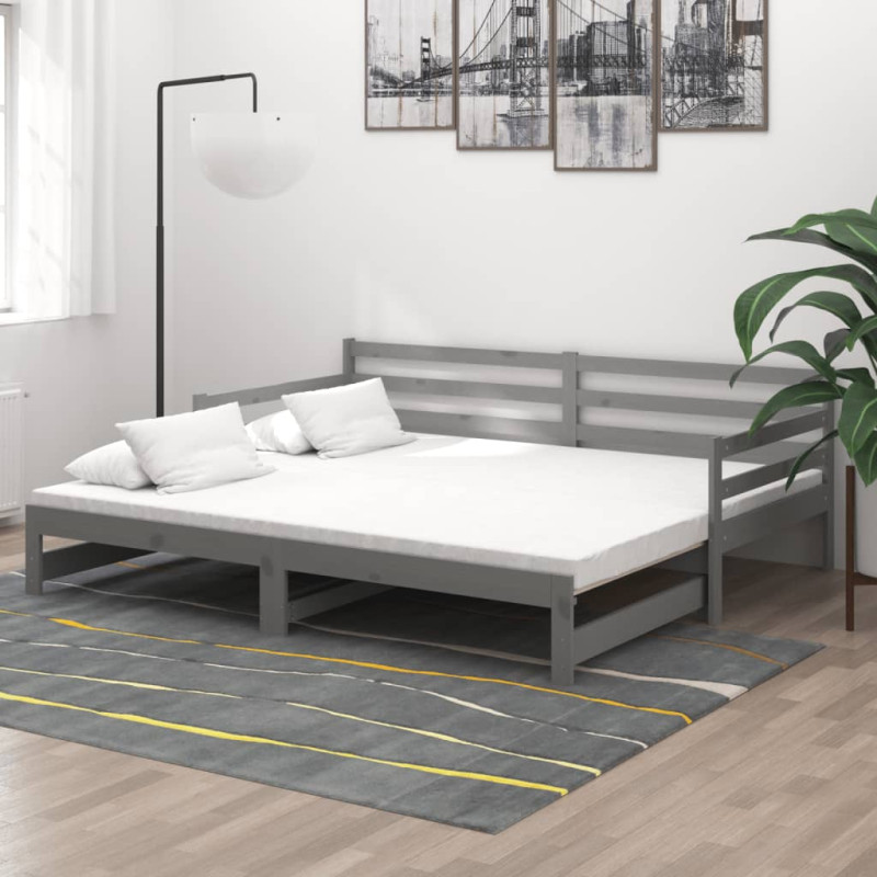Produktbild för Dagbädd utdragbar 2x(90x200) cm grå massiv furu