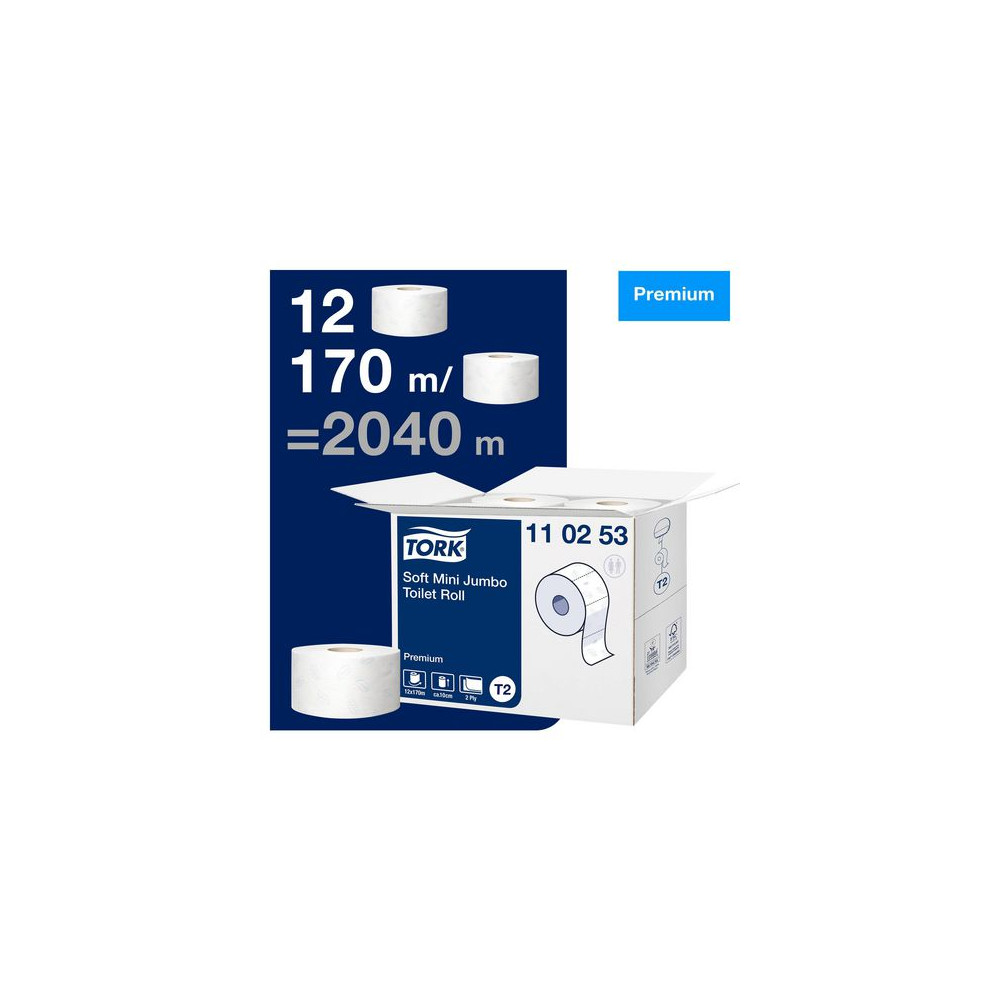 Produktbild för Toalettpapper TORK Pre T2 2-lag 12/fp