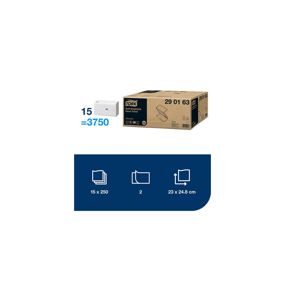 Produktbild för Handduk TORK Adv H3 2-lag vit 3750/fp