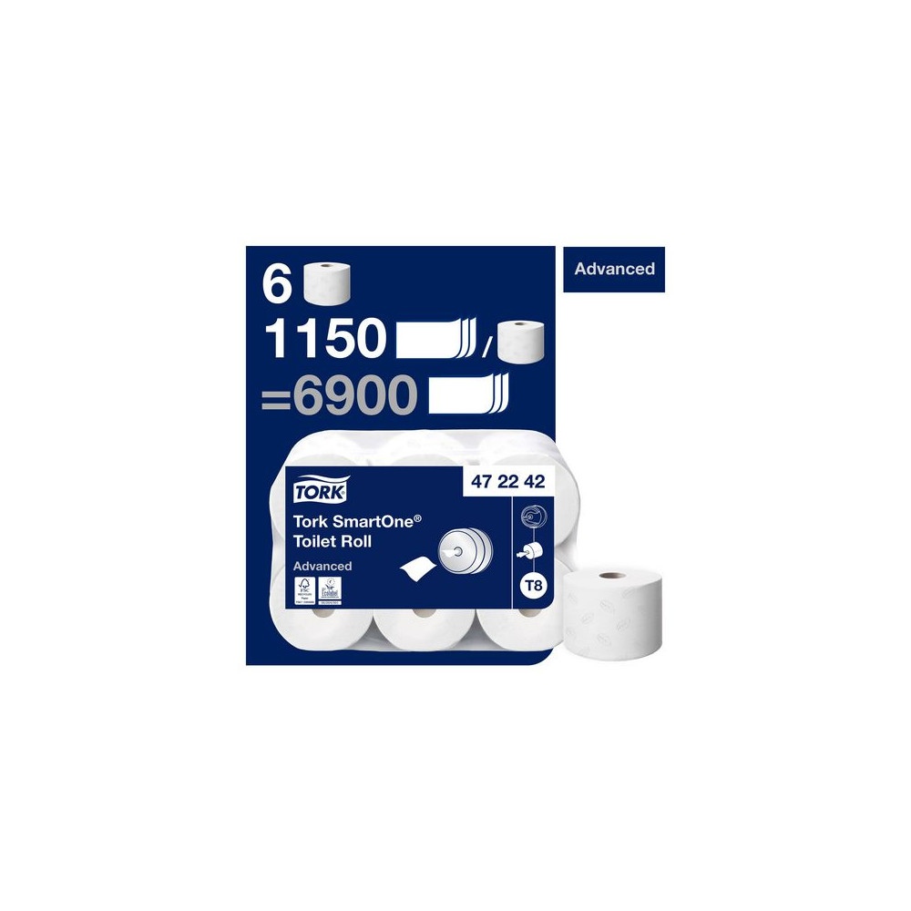 Produktbild för Toalettpapper TORK Adv T8 2-lag 6/fp
