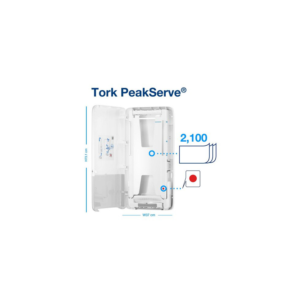 Produktbild för Dispenser TORK H5 Handduk PeakServe vit
