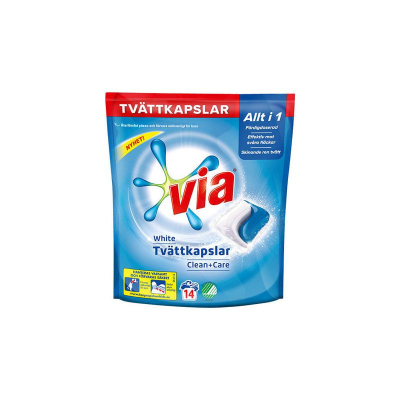 Produktbild för Tvättkapslar VIA White Clean+Care 14/fp