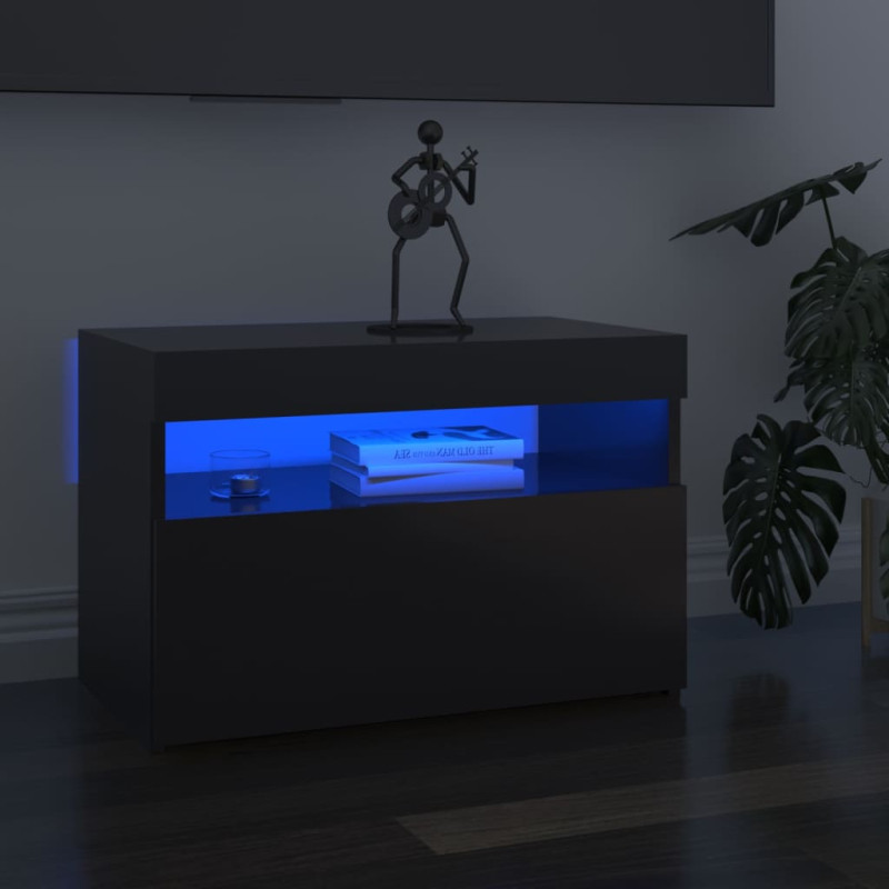 Produktbild för Sängbord med LED-belysning 2 st grå högglans 60x35x40 cm