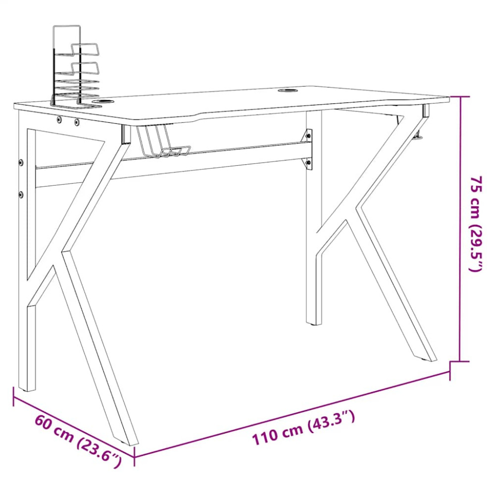 Produktbild för Gamingskrivbord med K-formade ben svart 110x60x75 cm