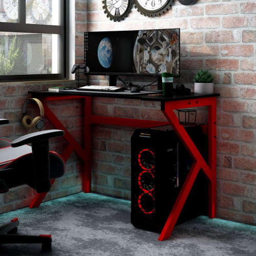 vidaXL Gamingskrivbord med K-formade ben svart och röd 110x60x75 cm