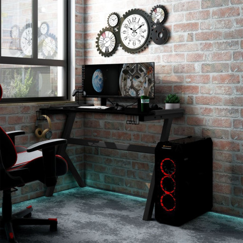 vidaXL Gamingskrivbord LED med Y-formade ben svart 110x60x75 cm