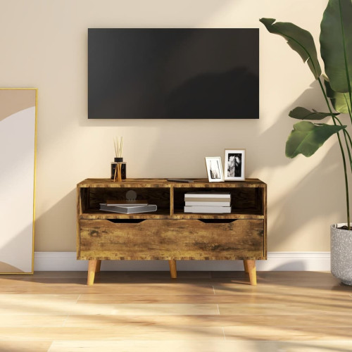 vidaXL Tv-bänk rökfärgad ek 90x40x48,5 cm konstruerat trä