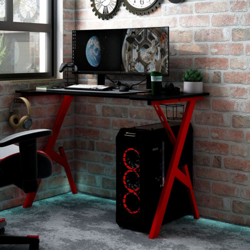 vidaXL Gamingskrivbord med Y-formade ben svart och röd 110x60x75 cm