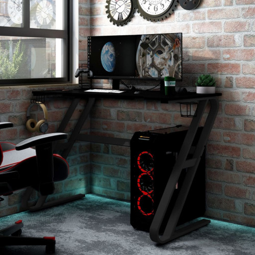 vidaXL Gamingskrivbord med ZZ-formade ben svart 90x60x75 cm