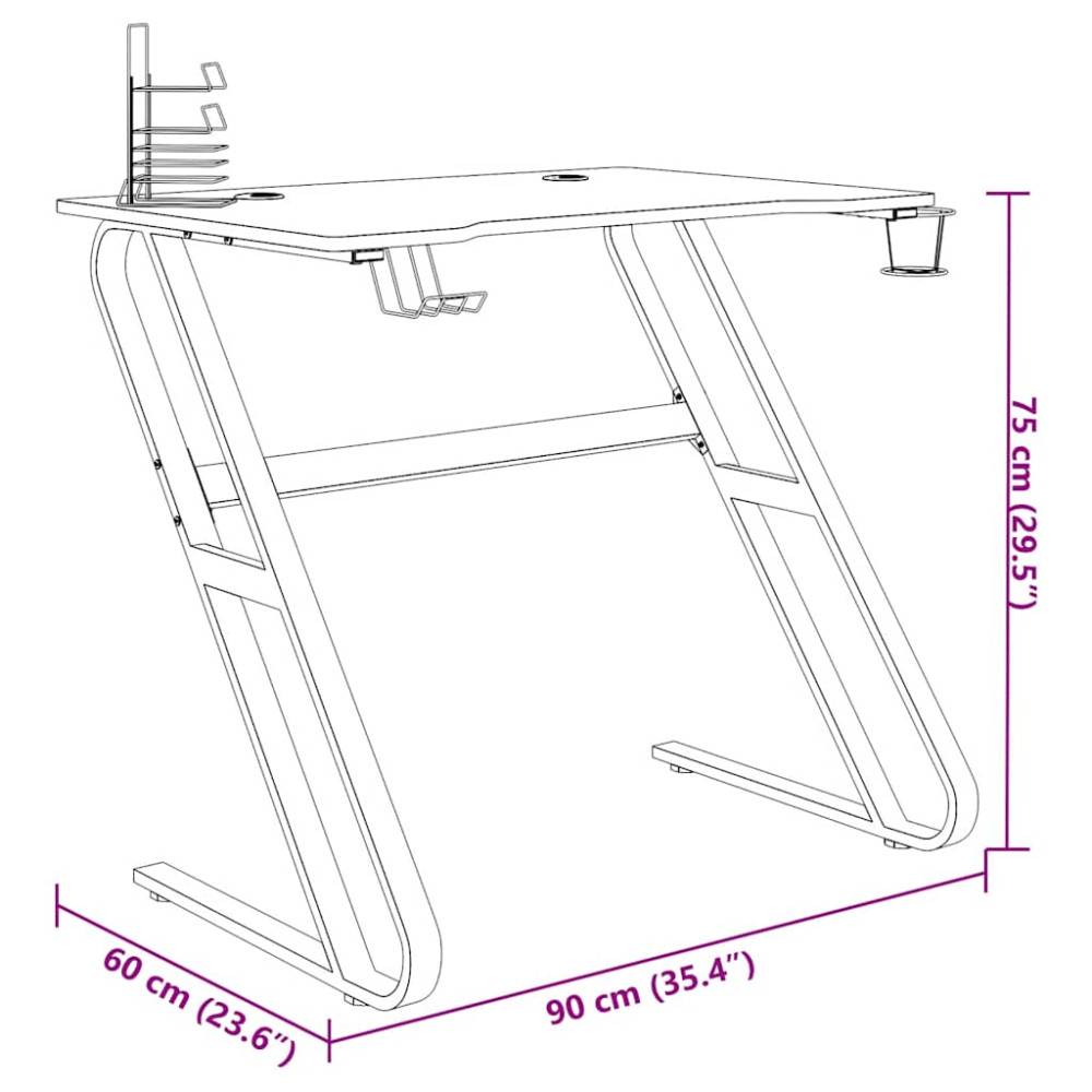 Produktbild för Gamingskrivbord med ZZ-formade ben svart 90x60x75 cm