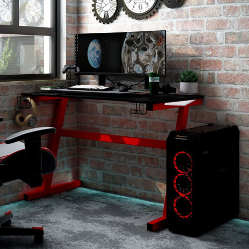 vidaXL Gamingskrivbord LED med Z-formade ben svart röd 110x60x75 cm